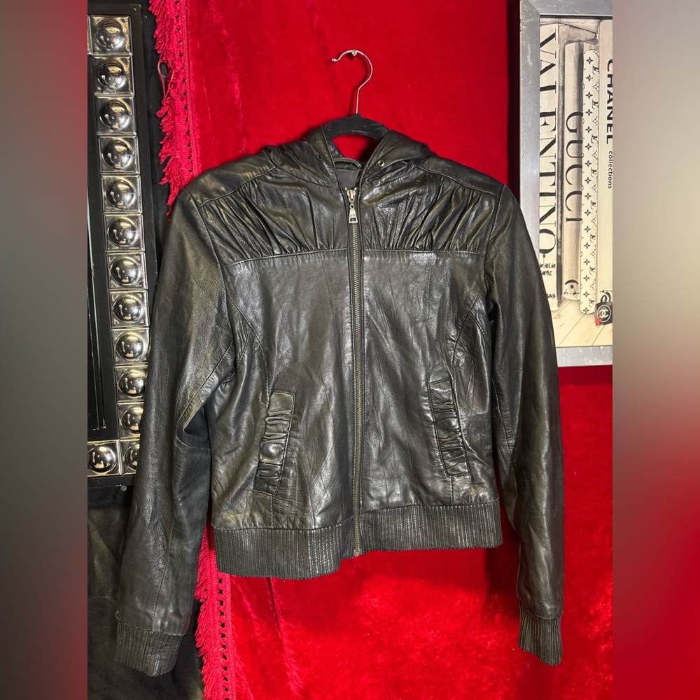 Black Leather Hooded Jacket